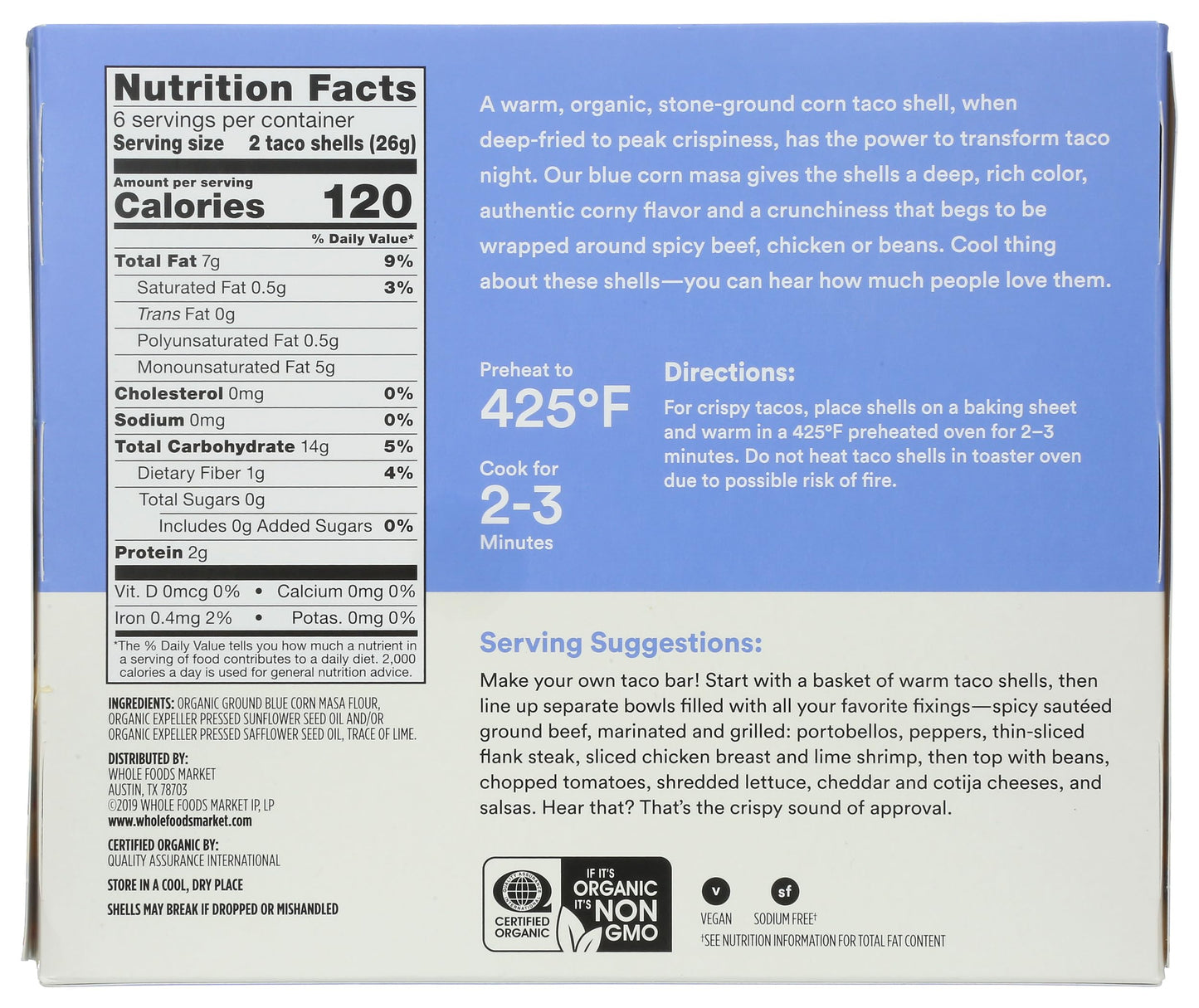 365 by Whole Foods Market, Organic Blue Taco Shells, 5.5 Ounce