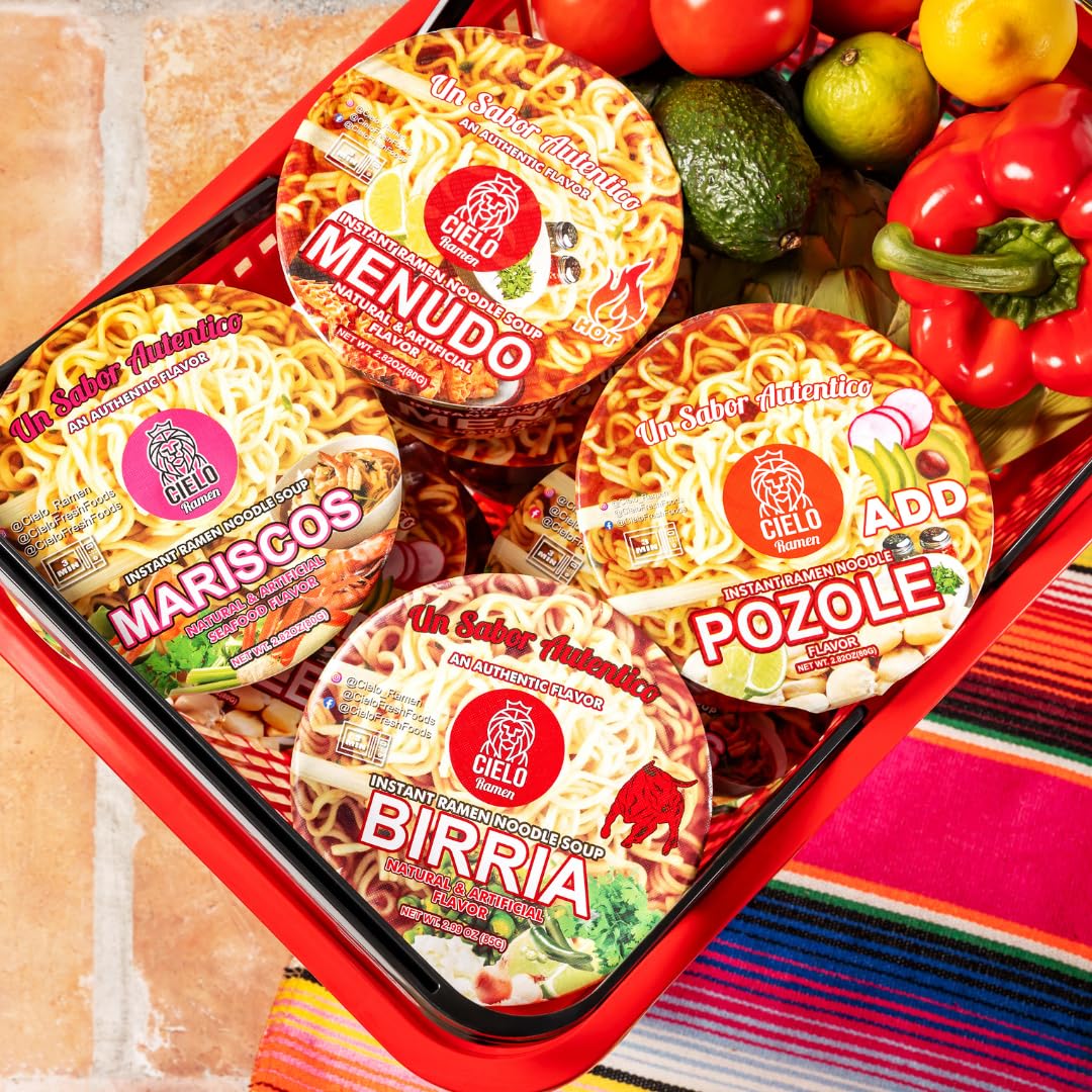 Birria Instant Ramen Noodle Soup, Authentic Mexican BirriaSopa, No Trans Fat, 9g Protein, Ready to Eat 3 Minute Meal, 6-Pack of 2.82oz Spicy Ramen Bowls