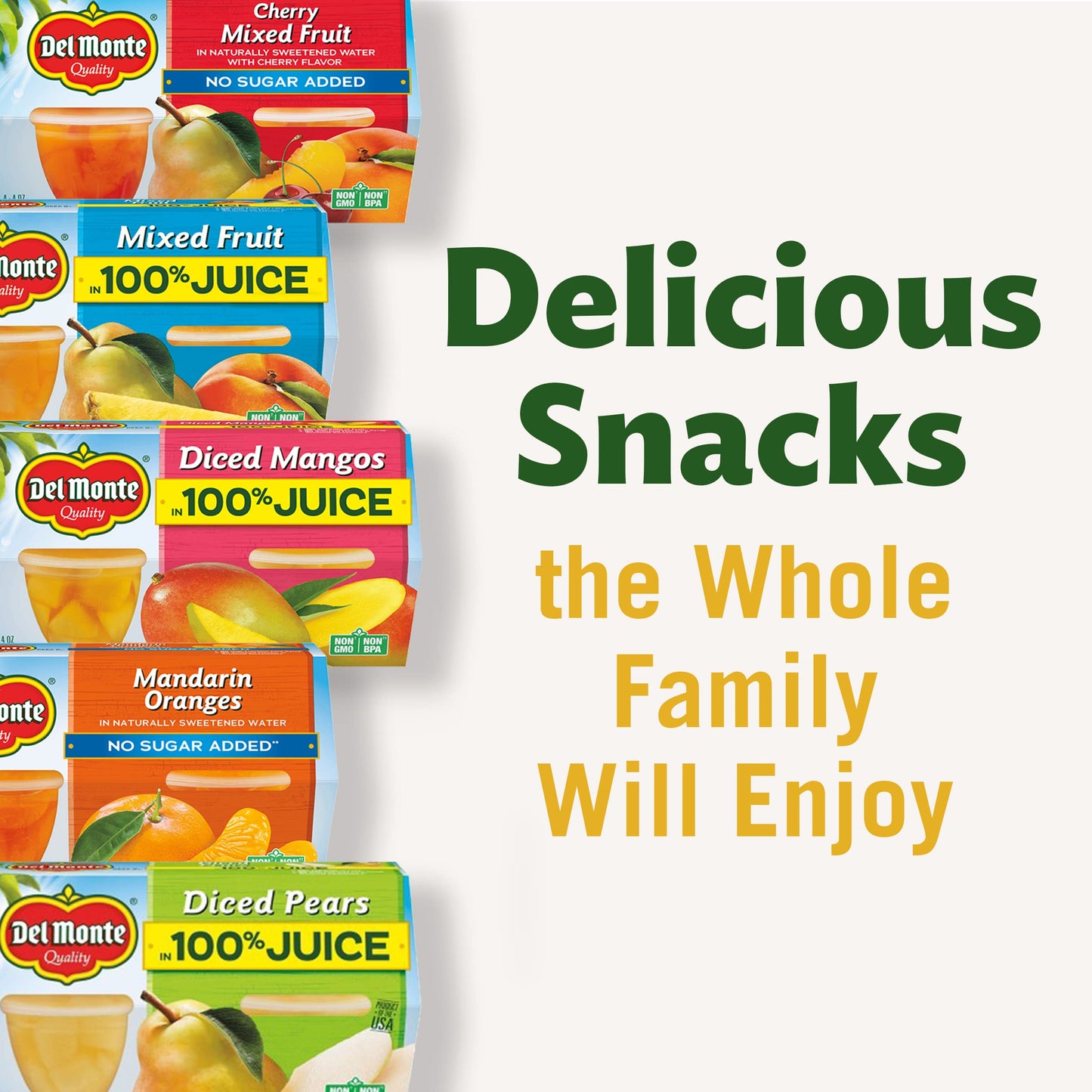 DEL MONTE Diced Mango FRUIT CUP Snacks in 100% Fruit Juice, 24 Pack, 4 oz