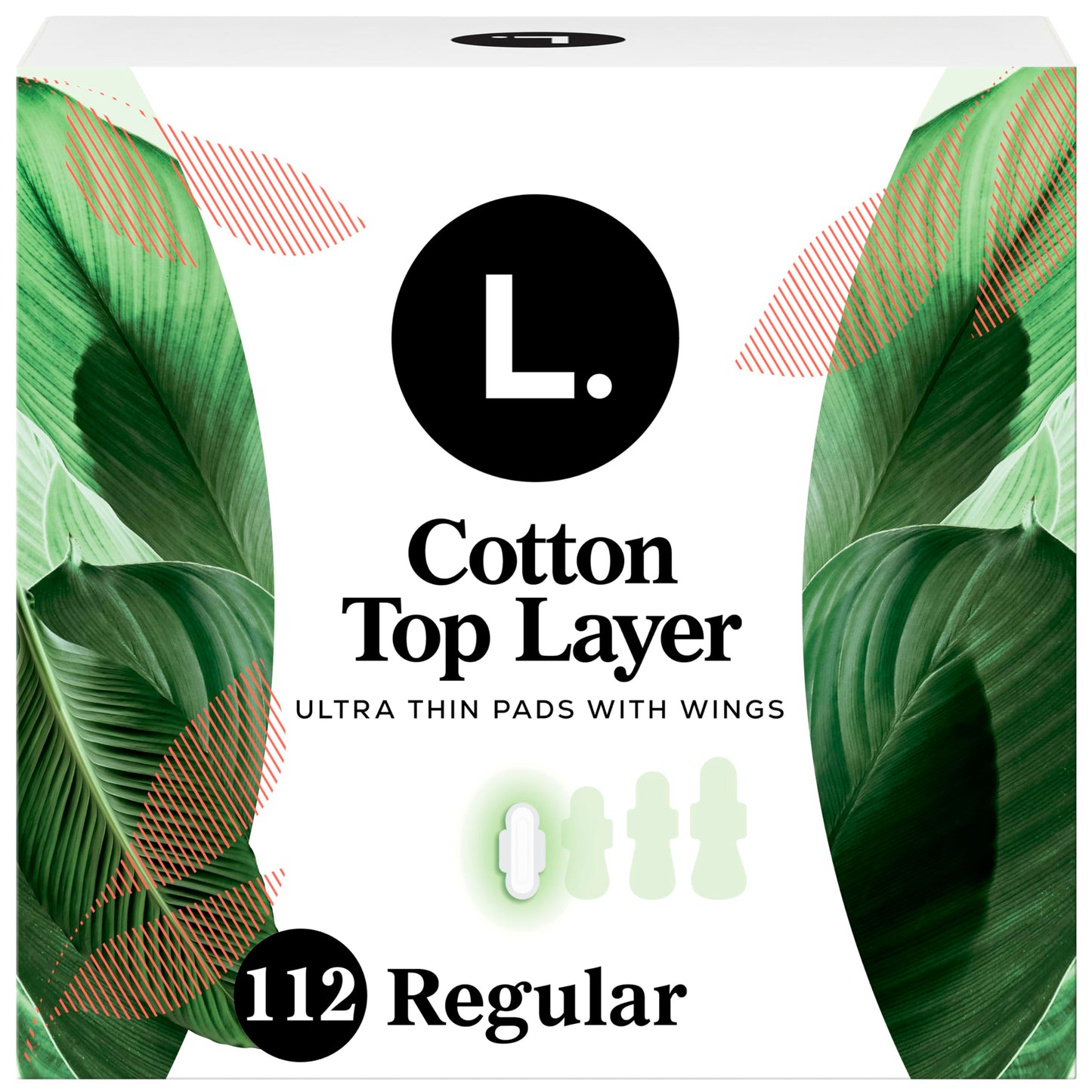 L. Ultra Thin Pads for Women, Regular Absorbency, Organic Cotton Top Layer, Unscented Pads with Wings,112 Count (Pack of 2)