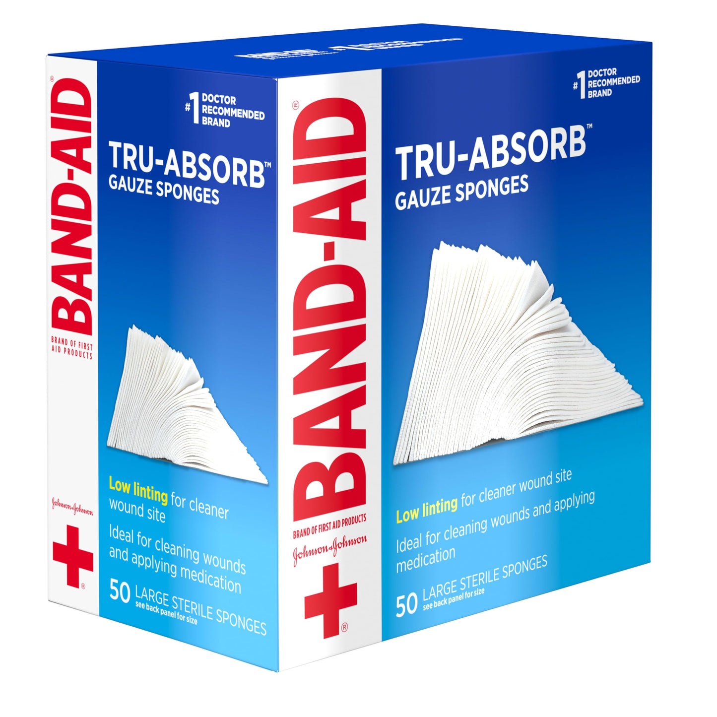 BAND-AID Brand First Aid Products Tru-Absorb Sterile Gauze Sponges for Cleaning and Cushioning Minor Wounds, Cuts & Burns, Low-Lint Design, Individually Wrapped 4 in by 4 in Pads