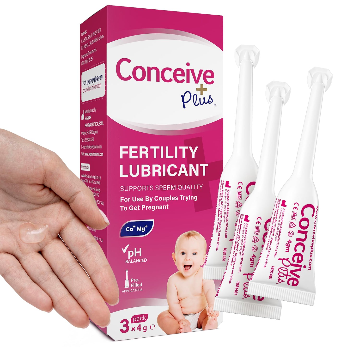 CONCEIVE PLUS Fertility Lubricant Pre Filled Applicators, Fertility & Sperm Friendly Lube for Couples TTC - Water Based Vaginal Moisturizer Safe for Pregnancy | 3 x 4g for Conception Support
