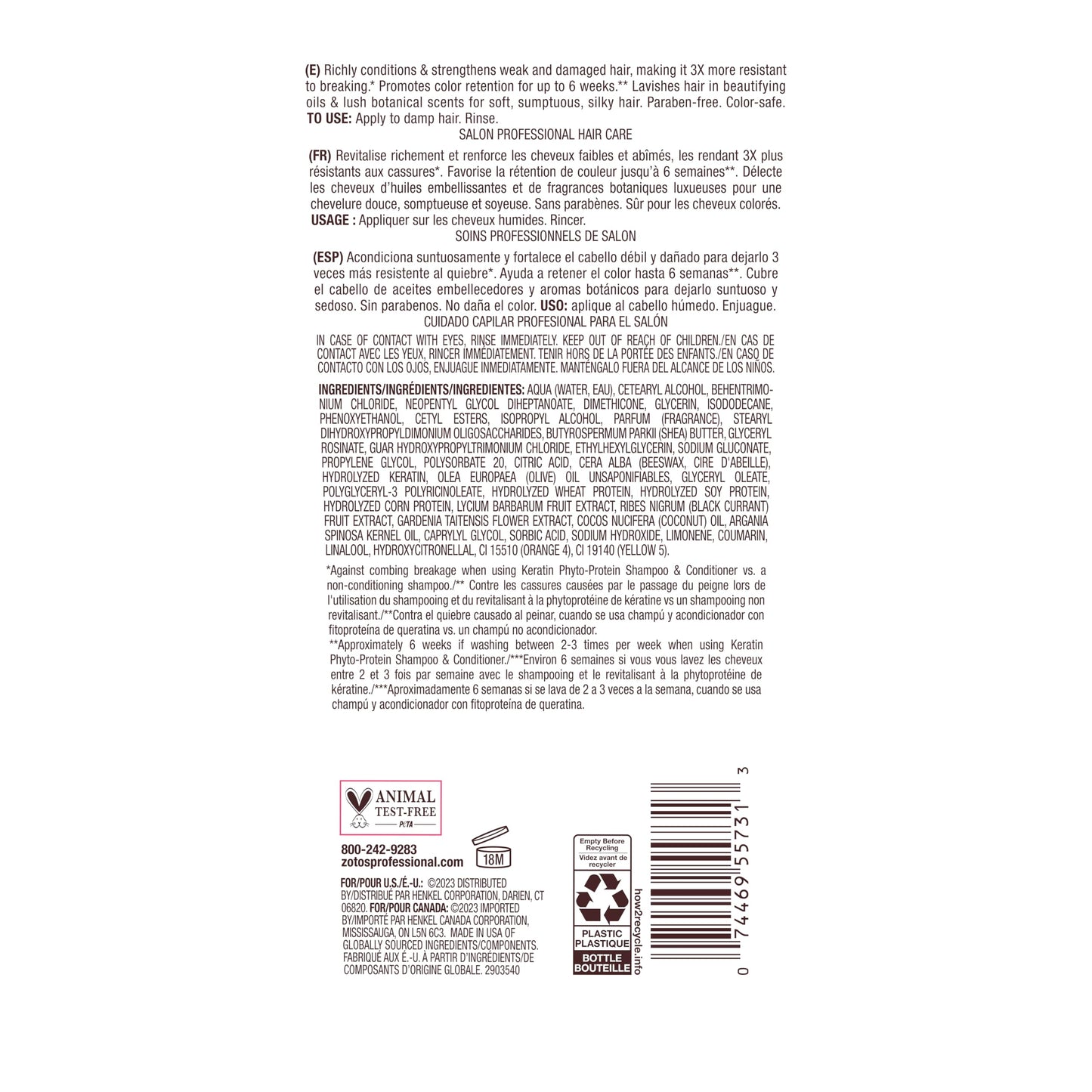 Bain de Terre Keratin Phyto-Protein Color Protect Strengthening Conditioner, Color-Safe Strengthening for Weak & Damaged Hair, Sulfate-Free, Paraben-Free