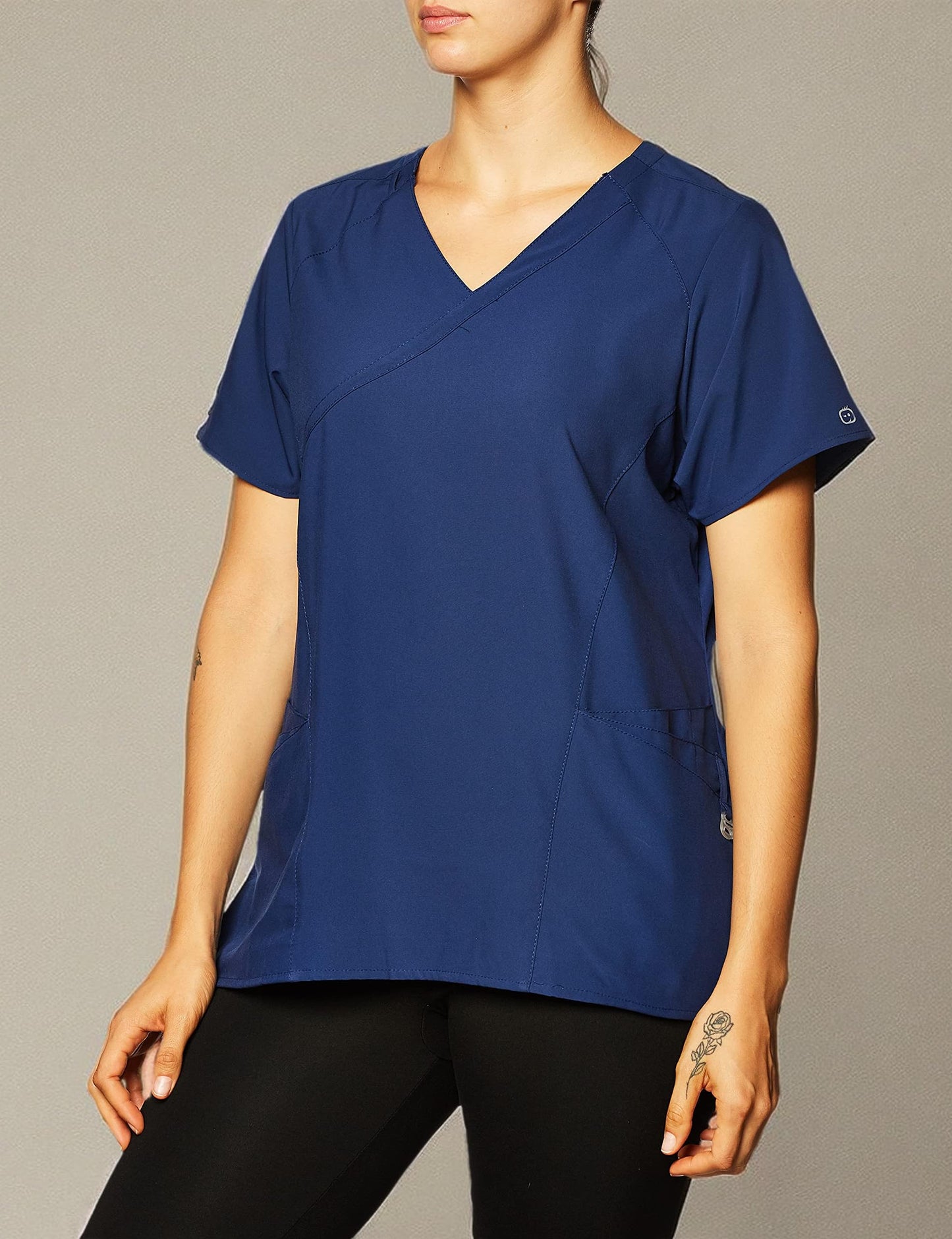 WonderWink Women's Plus-Size Women's Mock Wrap Top Shirt, Navy, 4-XLarge