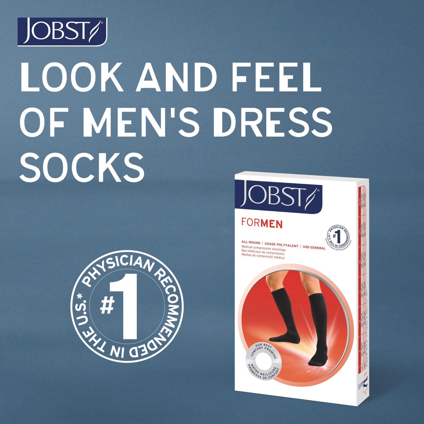 JOBST forMen Compression Socks 15-20 mmHg Knee High, with SoftFit Band, Open Toe, Navy, Medium