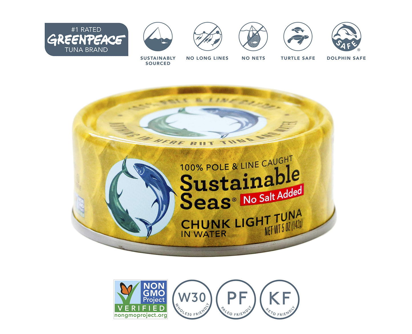 Sustainable Seas, Chunk Light Tuna in Water, No Salt Added, 3rd party mercury tested, 100% sustainably caught, 5 Ounce (Pack of 12)