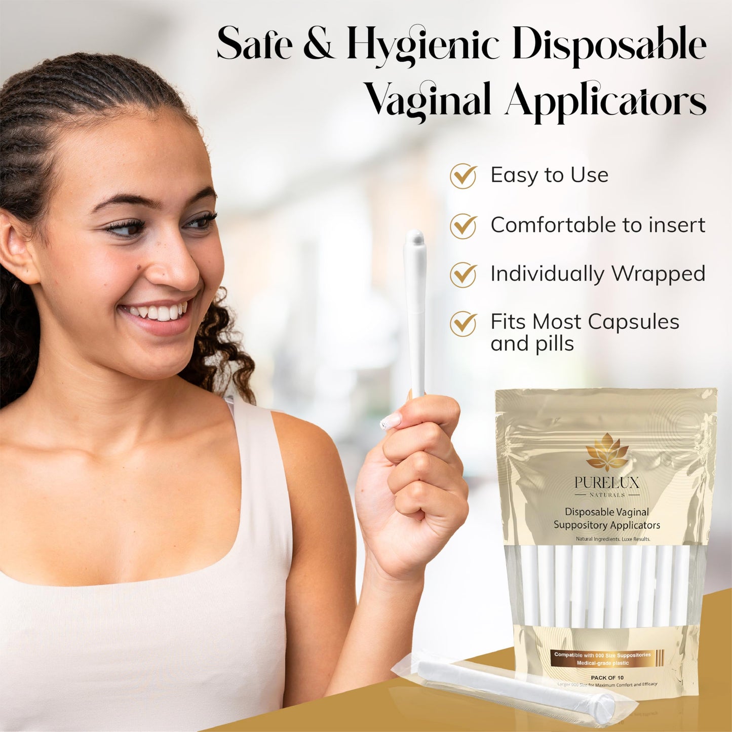 PureLux Disposable Personal Care Applicators 10 Count BPA-Free Individually Wrapped Size 000 Compatible