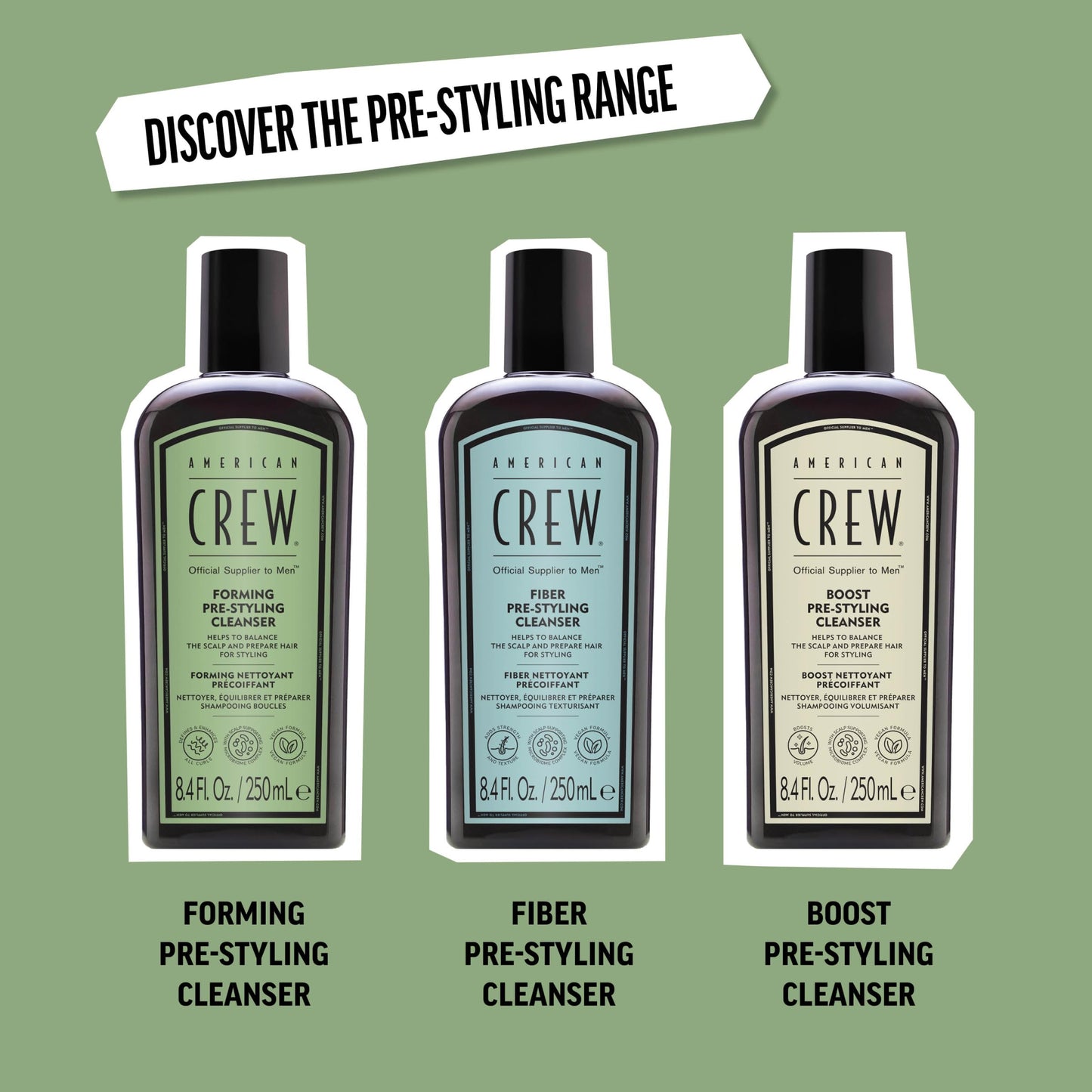 AMERICAN CREW Men's Pre-Styler Forming Shampoo for Textured & Curly Hair, Anti-Frizz & Curl Defining, With Jojoba Oil, Vegan, 8.5 fl oz