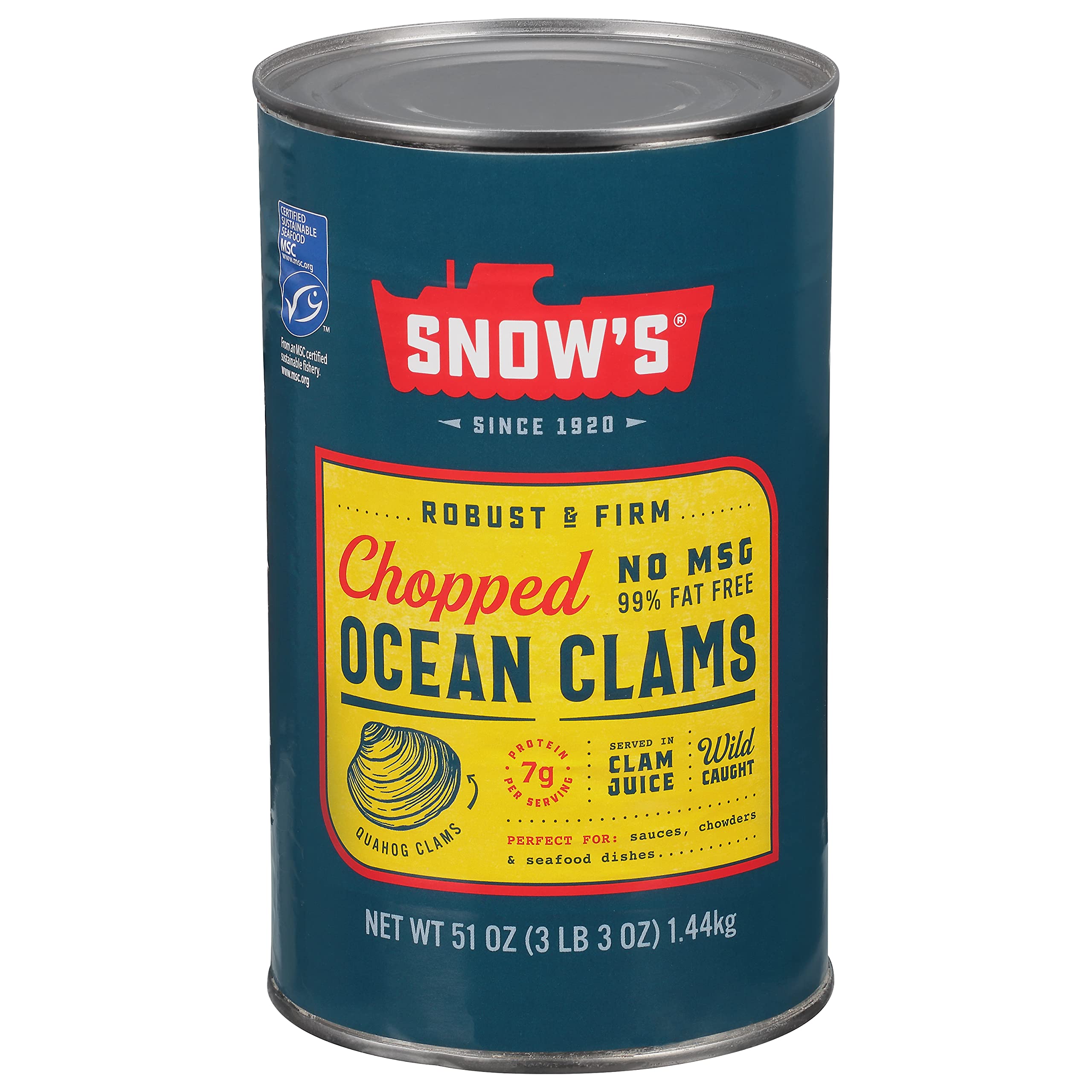 Snow's Ocean Chopped Clams Canned, 51 oz Can - 7g Protein per Serving ...