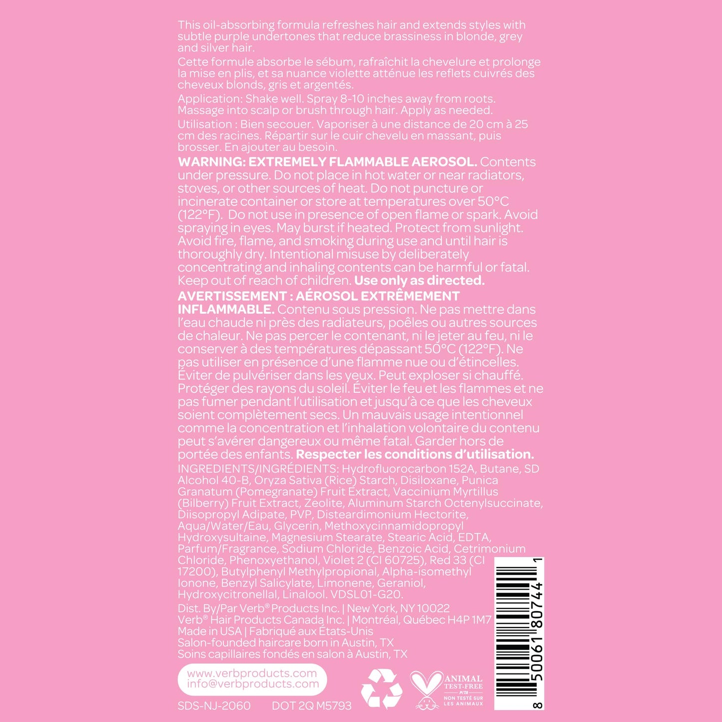 VERB Dry Shampoo Light - Refresh, Absorb Oils + Extends Styles - Refreshing Dry Shampoo Spray for Light Tones - Vegan, No Parabens or Harmful Sulfates