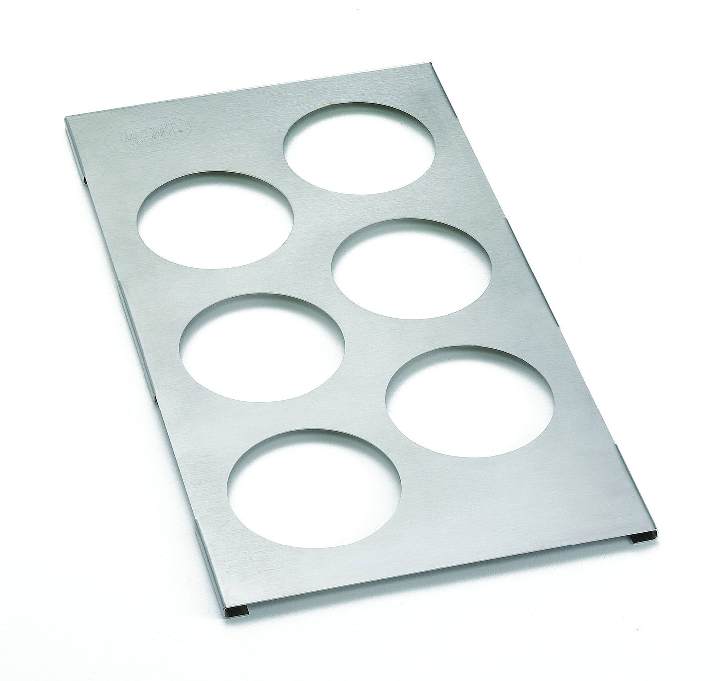 TableCraft T6, 6 Hole Squeeze Bottle Template, Stainless Steel, Fits 1/3 Size Food Pan, Holds Six 3" Diameter Bottles, Attractive and Convenient Storage, Dishwasher Safe