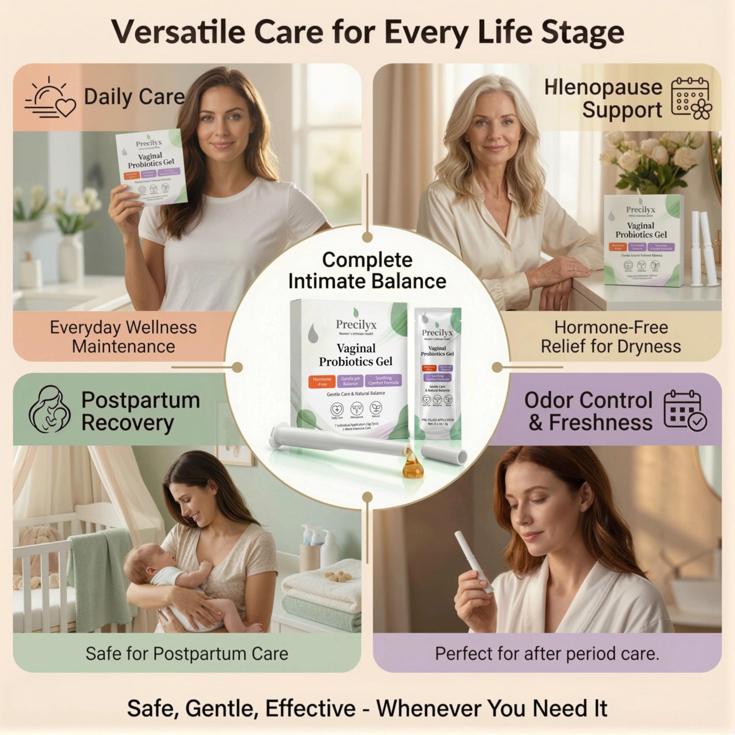 Vaginal Probiotics Intimate Care Gel for Women with Boric Acid Odor Control,Itch Relief & pH Balance Hormone-Free | BV & Yeast Infection Care | Dryness Moisturizer,7 Pre-Filled Applicators