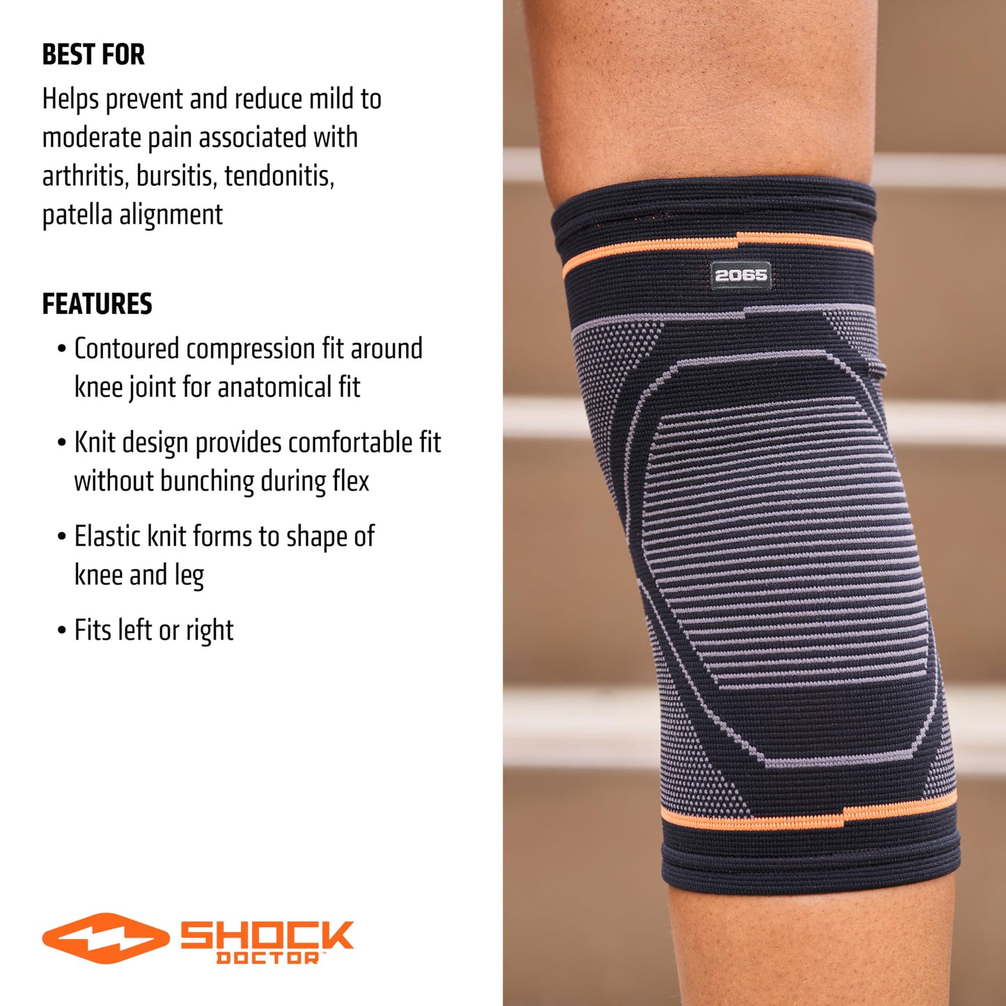 Shock Doctor Knee Compression Sleeve Support - Pain Relief for Arthritis, Tendonitis, Patella Alignment Injuries, Walking, Running, Gym - Men & Women, 1 Sleeve
