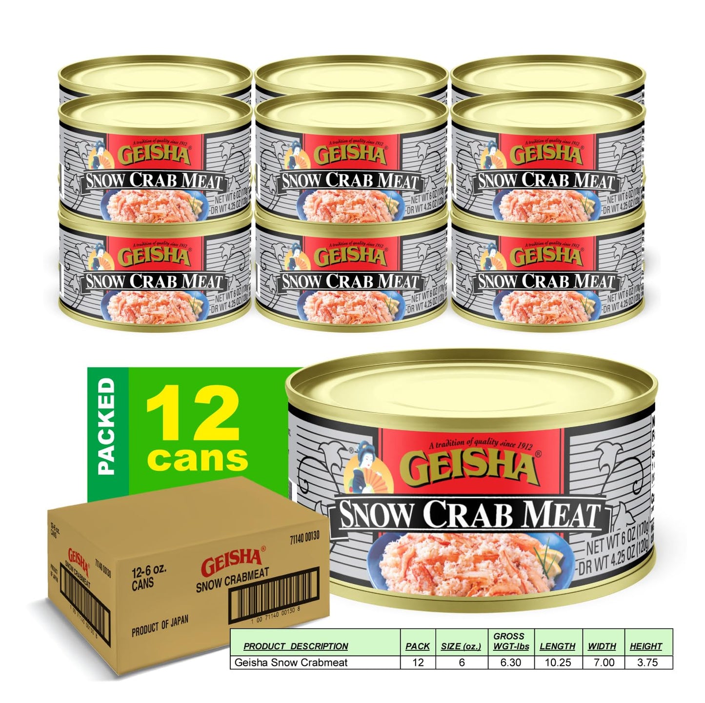 GEISHA Snow Crab Meat 6OZ. (Pack of 12), Snow Crab| Hand Packed - Good Source of Protein - Wild Caught -Product of Japan