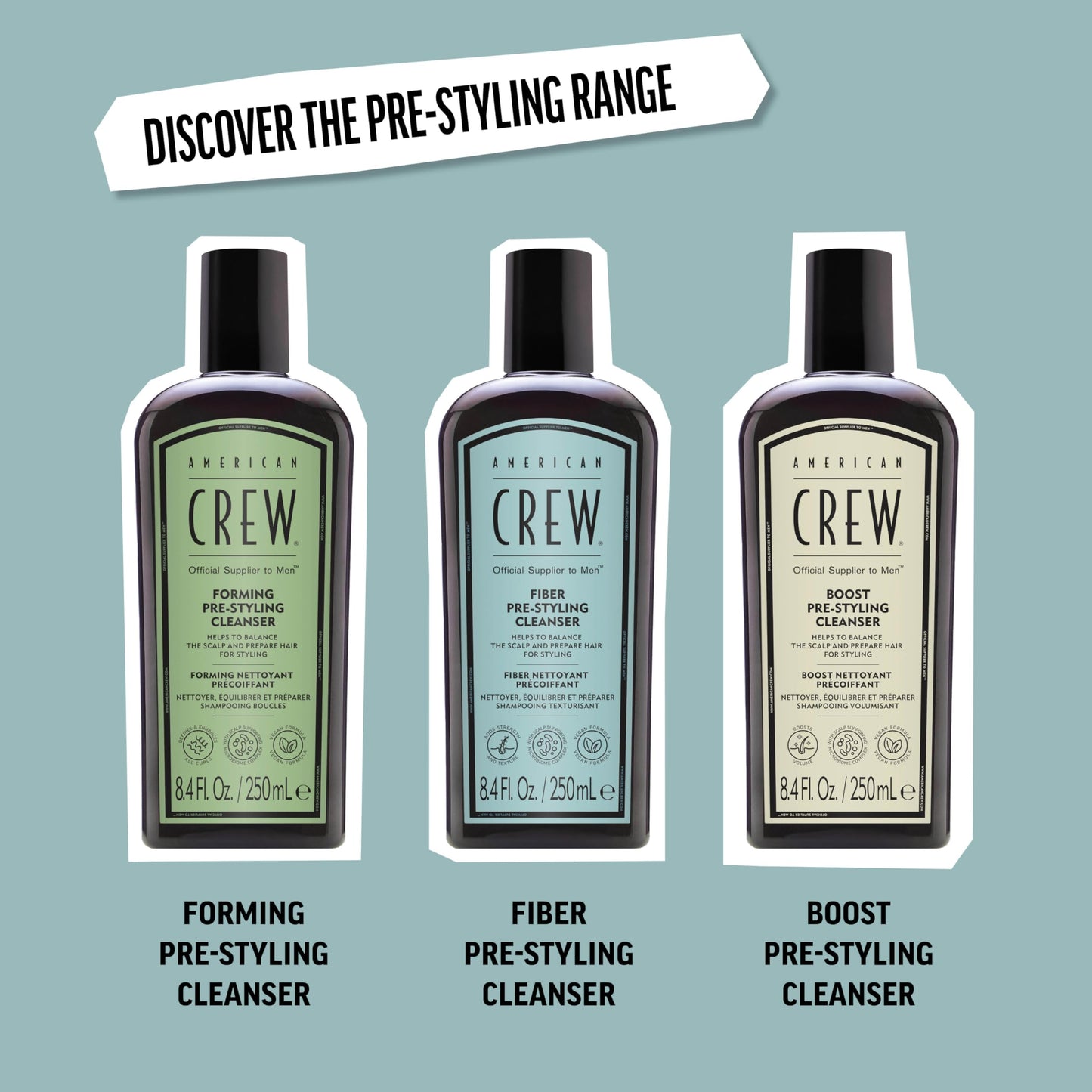 AMERICAN CREW Men's Pre-Styler Fiber Shampoo for Damaged & Fine Hair, Strengthening Shampoo, Adds Thickness & Shine, Vegan, 8.4 fl oz
