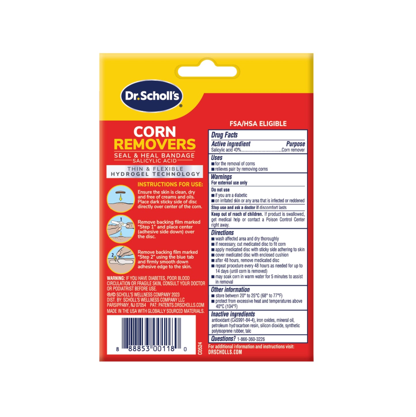 Dr. Scholl's Corn REMOVERS Seal & Heal Bandage with Hydrogel Technology, 6 ct // Removes Corns Fast and Provides Cushioning Protection Against Shoe Pressure and Friction for All-Day Pain Relief