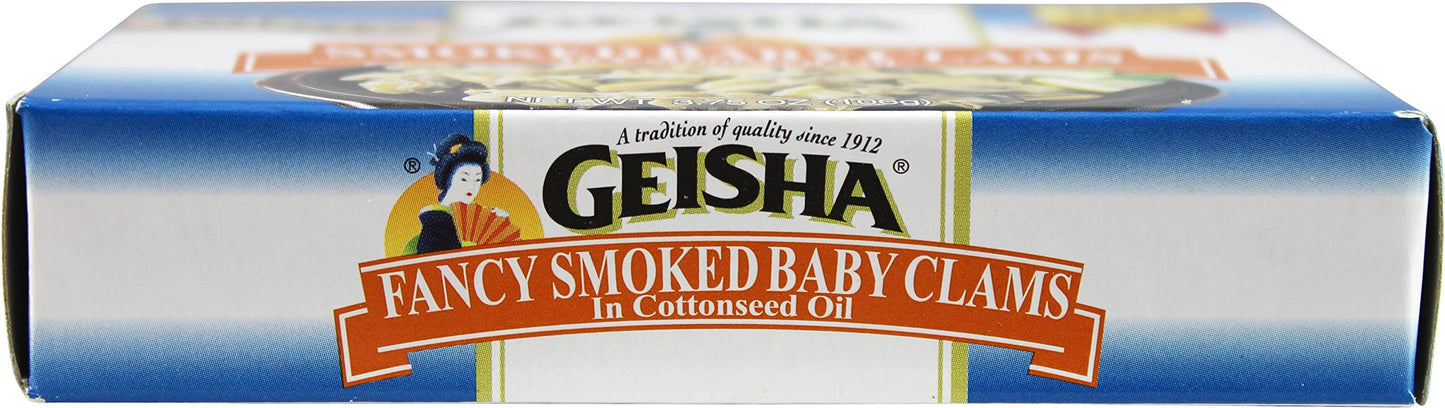 Smoked Baby Clams in Oil, Wild Caught (Pack of 3), 3.75 oz Tin - Geisha