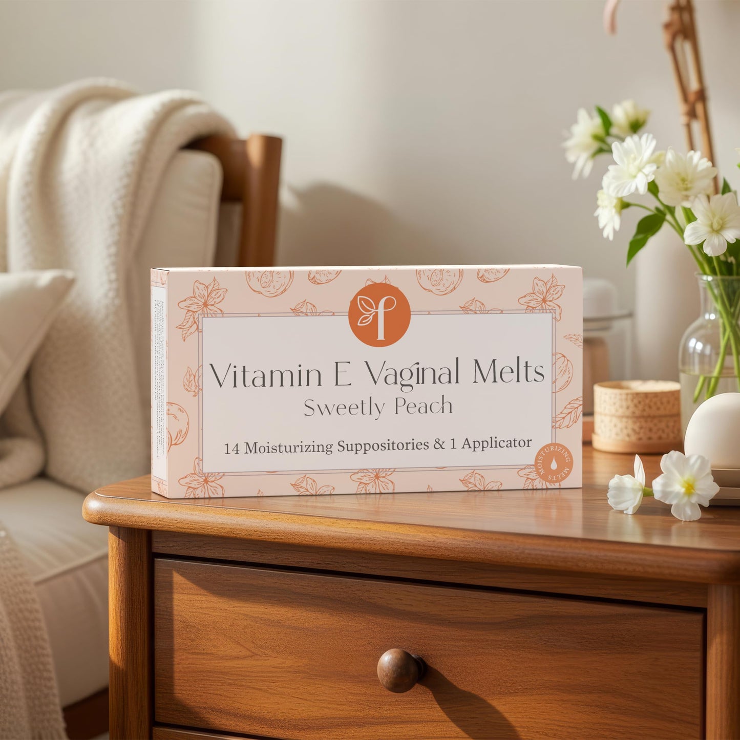 Femallay Organic Vaginal Melts – Sweetly Peach – Moisturizes and Refreshes – 14 Count + Applicator