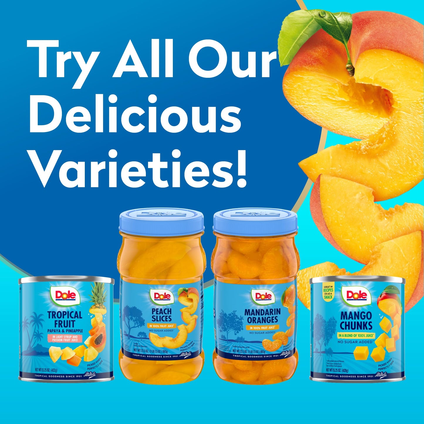 Dole Jarred Peaches Sliced Yellow Cling in 100% Fruit Juice, 23.5 Ounce Jar (Pack of 8)