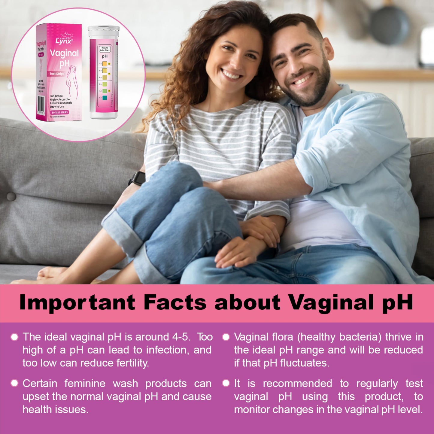 Vaginal pH Test Strips for Women – 50 Count | BV, Yeast & UTI Risk Screening | pH Range 4.0-8.0 | Easy Home Feminine Care Balance Check
