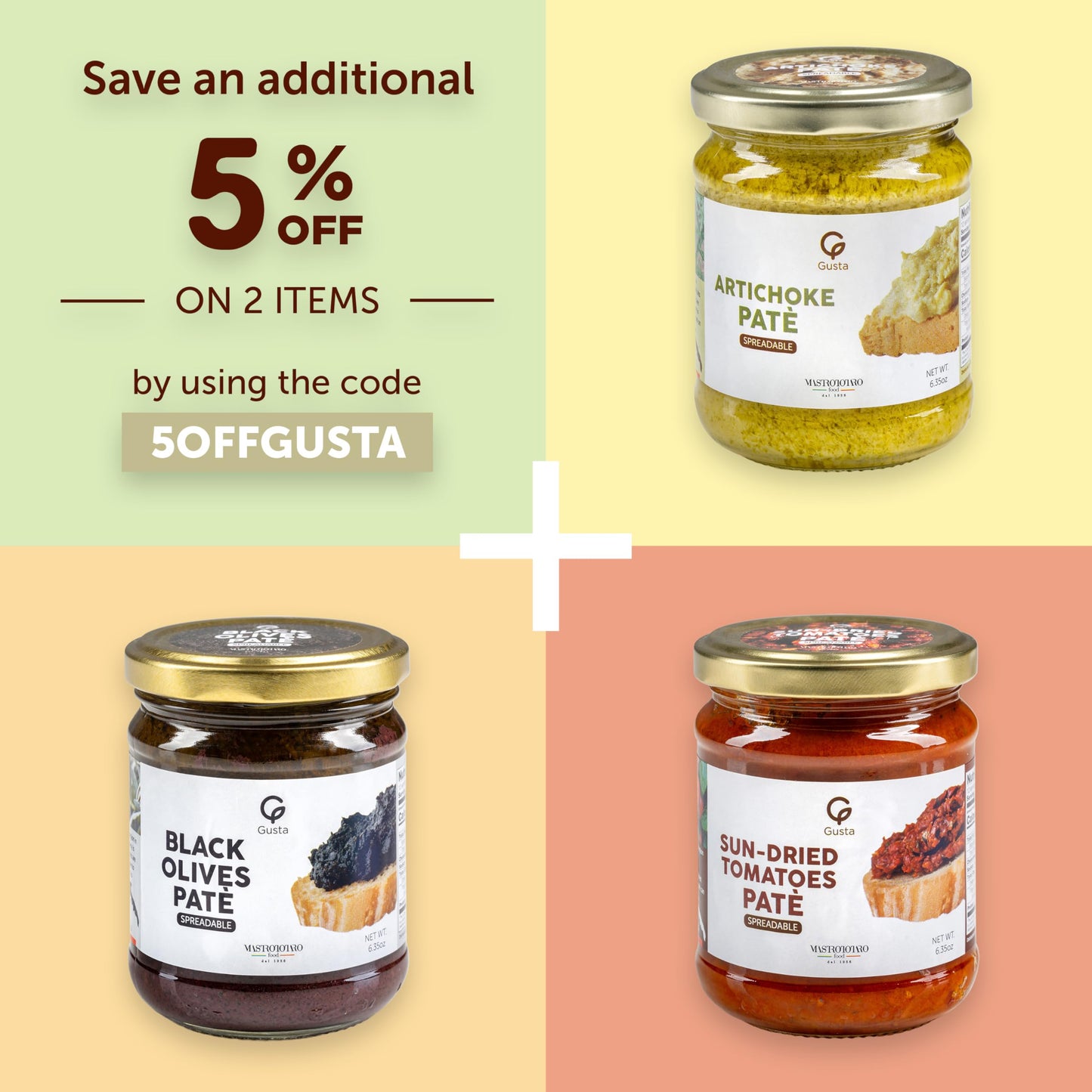 Gusta Sun-Dried Tomato Pate - Made in Italy Dip or Spread - Paste of Sundried Tomatoes in Jar with Extra Virgin Olive Oil - Non-GMO, All Natural - Perfect for Tomato Pesto - 6.35oz Glass Jar