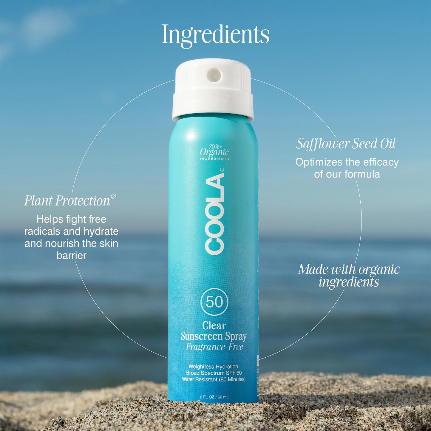 COOLA Organic Sunscreen SPF 50 Sunblock Spray, Dermatologist Tested Skin Care for Daily Protection, Vegan and Gluten Free, Fragrance Free