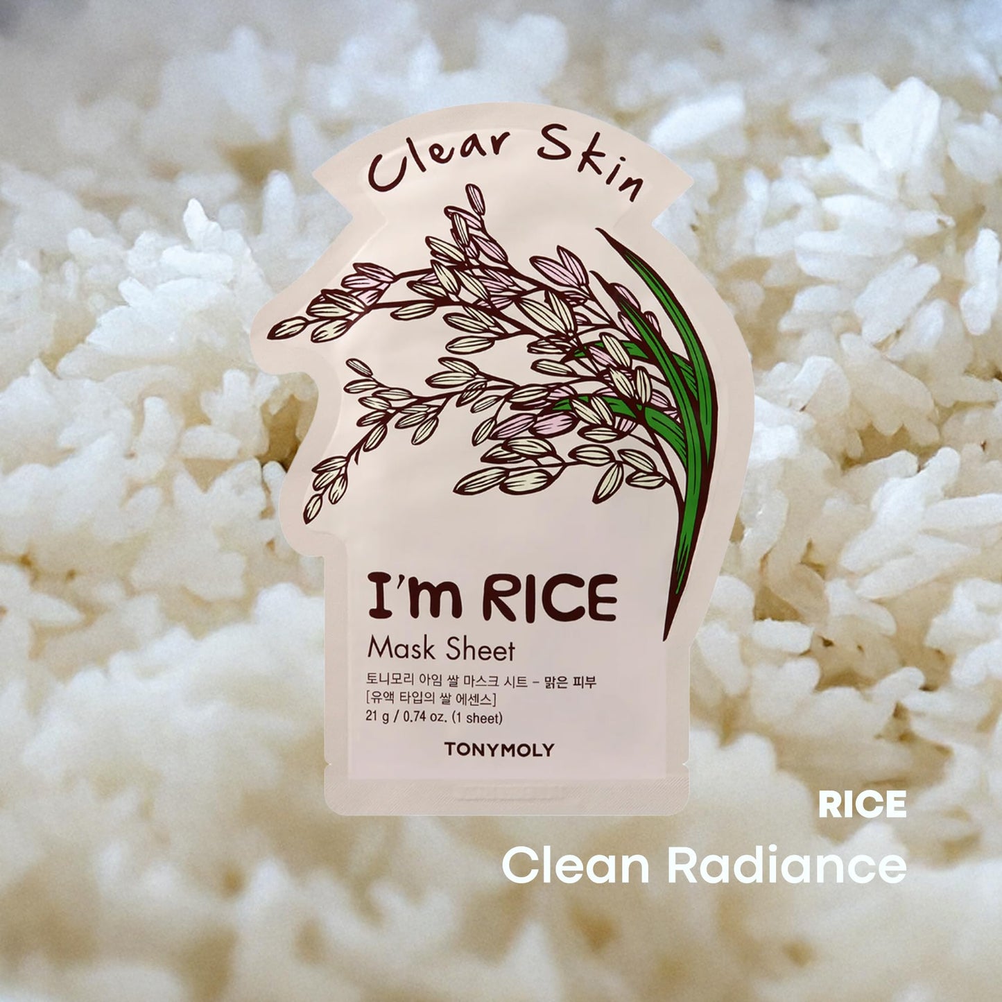 TONYMOLY I’m Rice Sheet Mask – Korean Skincare Face Mask for Hydration, Brightening & Soothing – Moisturizing Facial Mask with Rice Extract & Vitamin Essence for Radiant, Healthy Skin