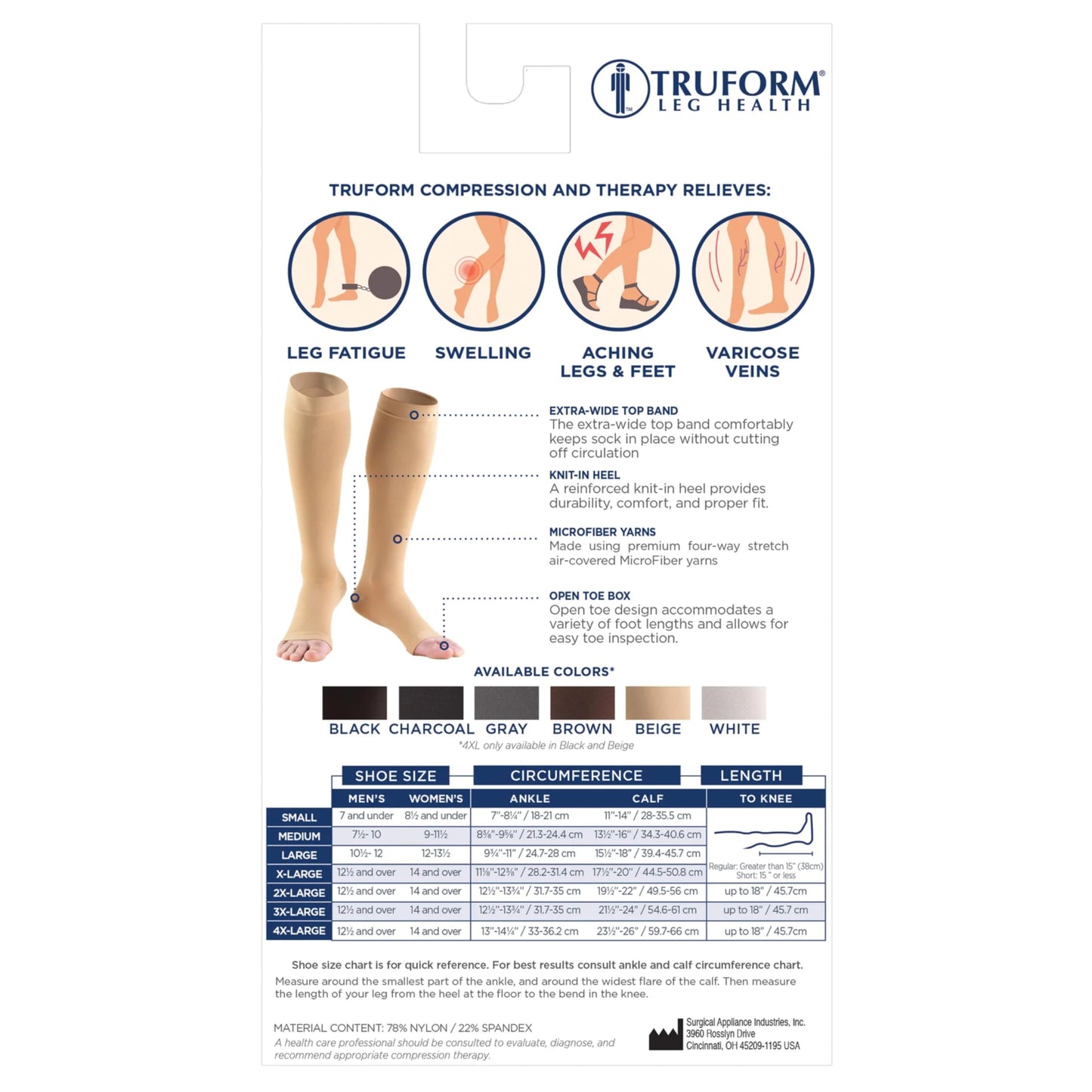 Truform 20-30 mmHg Compression Stockings for Men and Women, Knee High Length, Open Toe, Beige, Medium (1 Pair)