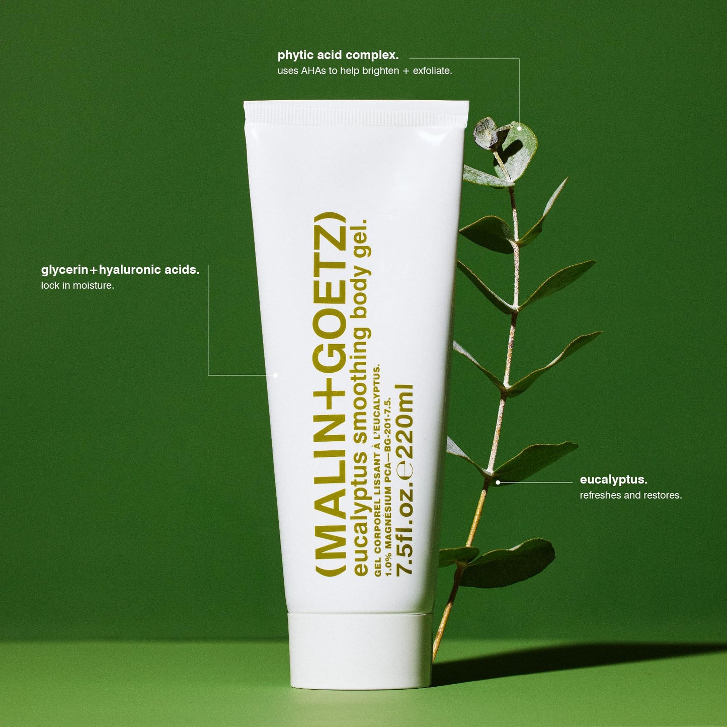 MALIN+GOETZ Eucalyptus Smoothing Body Gel | Restorative Gel-to-Water Serum with Magnesium PCA, Urea + Phytic Acid | Improves Texture, Smoothness + Barrier Function | Vegan + Cruelty-Free (7.5 Fl Oz.)