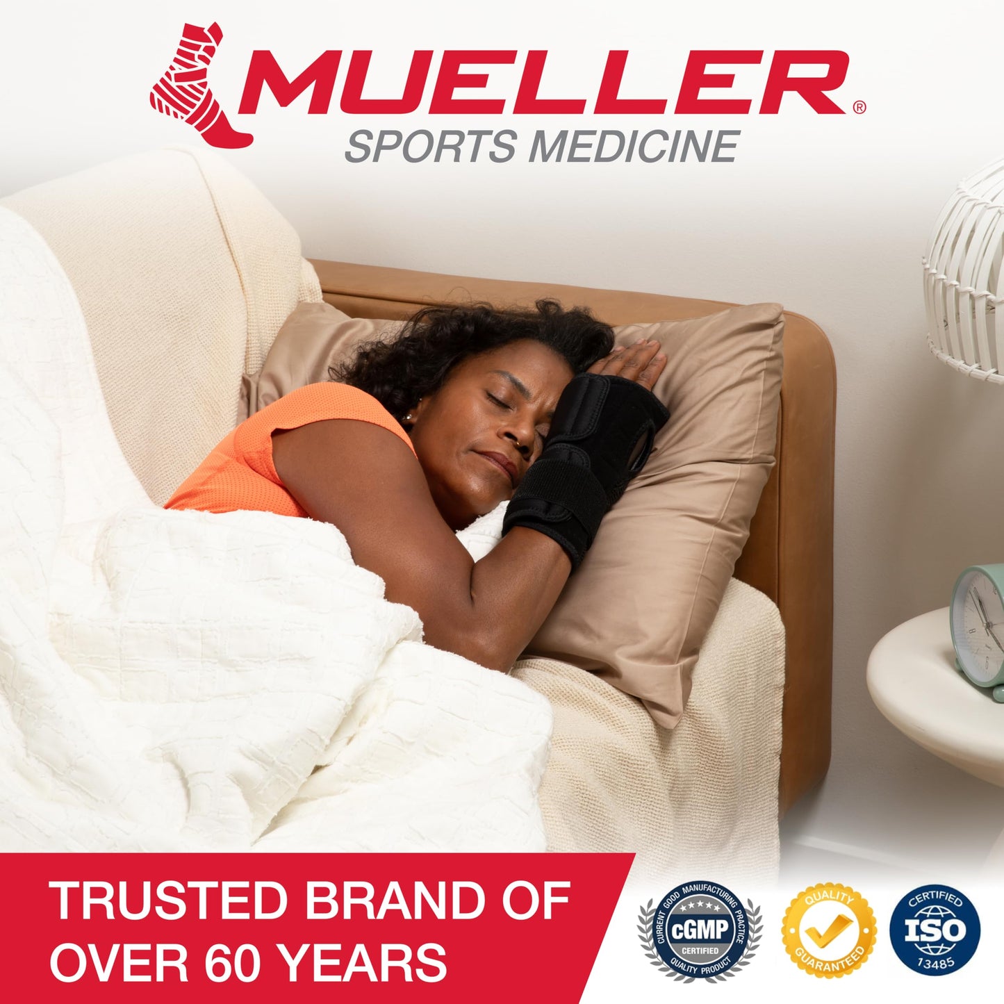 MUELLER Sports Medicine Adjustable Night Support Wrist Brace, For Sleeping, Arm Compression worn Left or Right For Men and Women, Black, One Size Fits Most