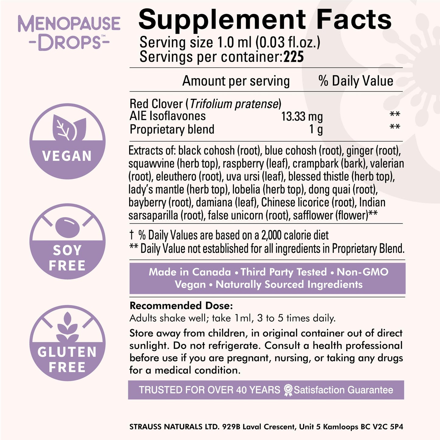 Strauss Naturals Menopause Drops 100ml – Menopause and Postmenopause Supplements for Women - Hot Flash Relief for Women, Night Sweat & Hormone Balance Support - Natural Non-GMO - Spearmint Flavor