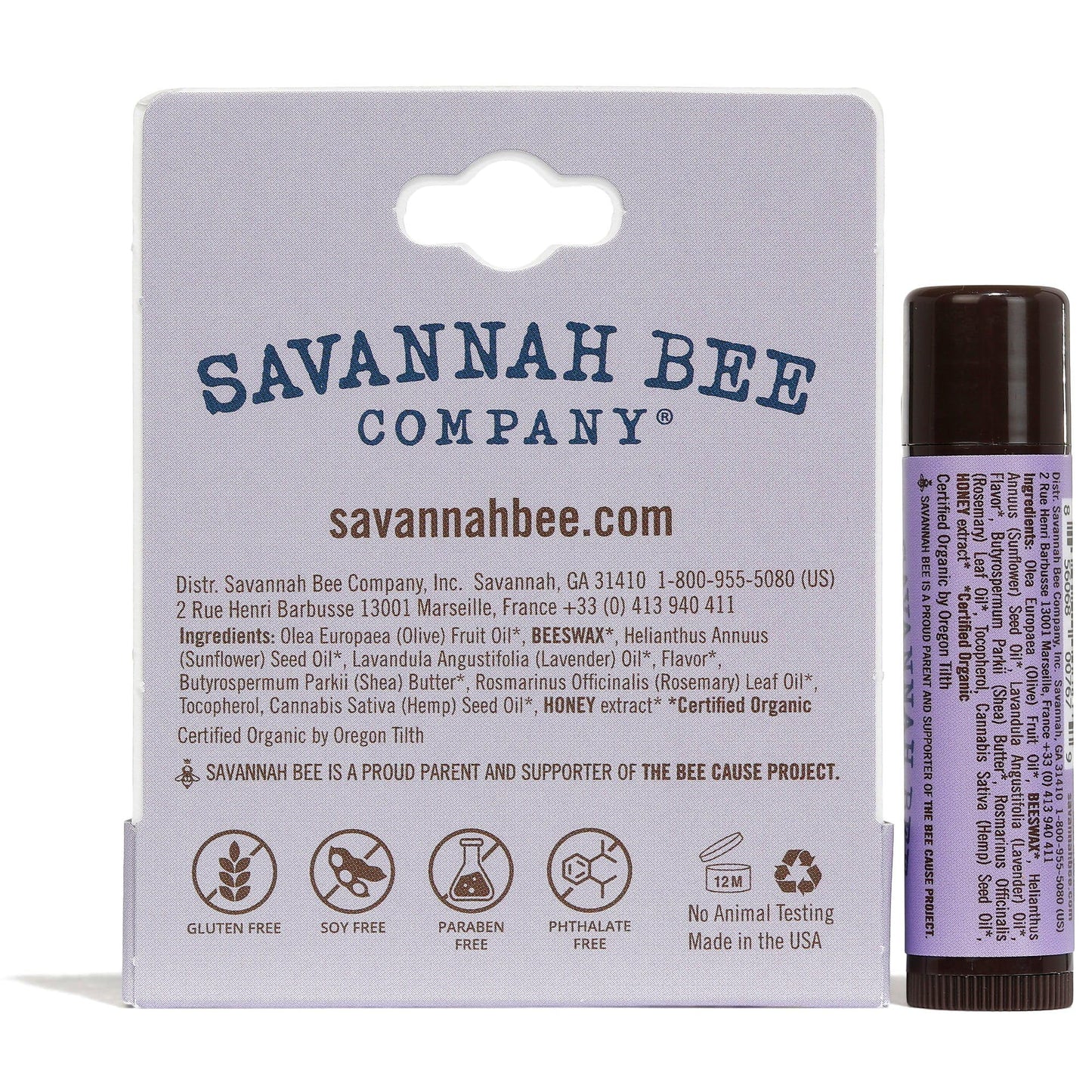 Savannah Bee Lip Balm Hanger 0.15 oz - Invigorating Rosemary Lavender - Natural Ingredients for Supple, Soft Lips - Convenient Design