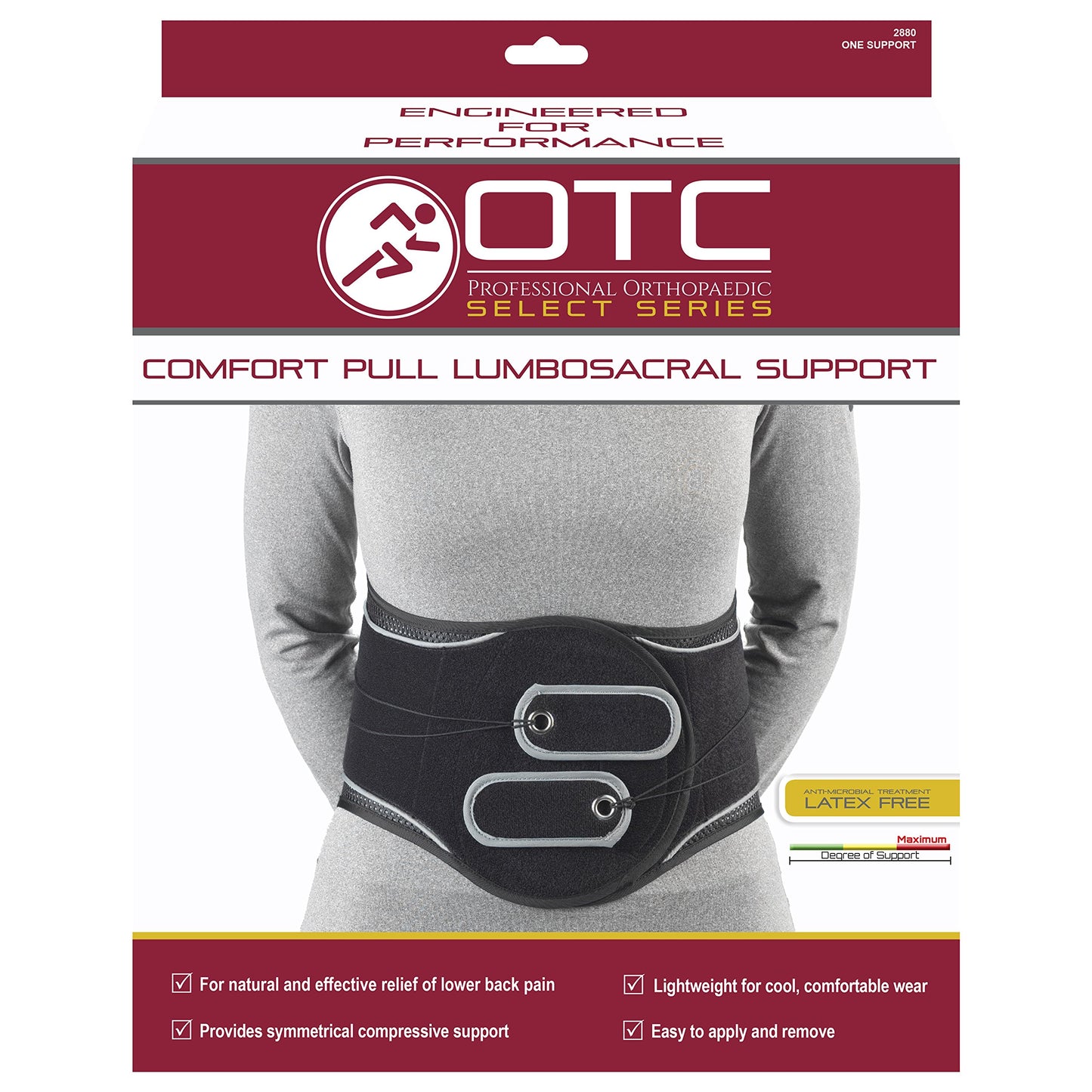 OTC Lumbosacral Back Brace, Adjustable Comfort Pull Maximum Support, Small, Black