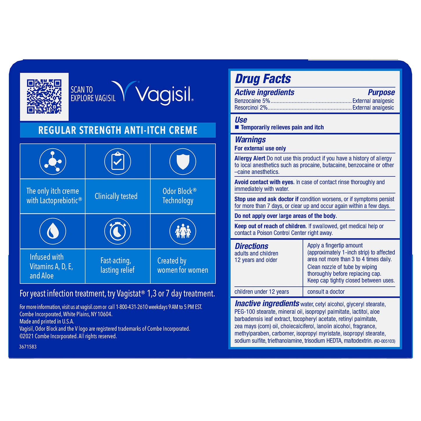 Vagisil Regular Strength Anti-Itch Feminine Cream for Women, Gynecologist Tested, Hypoallergenic, Fast-acting and Long-lasting Itch Relief, Vaginal Moisturizer Soothes and Cools, 1 oz (Pack of 1)