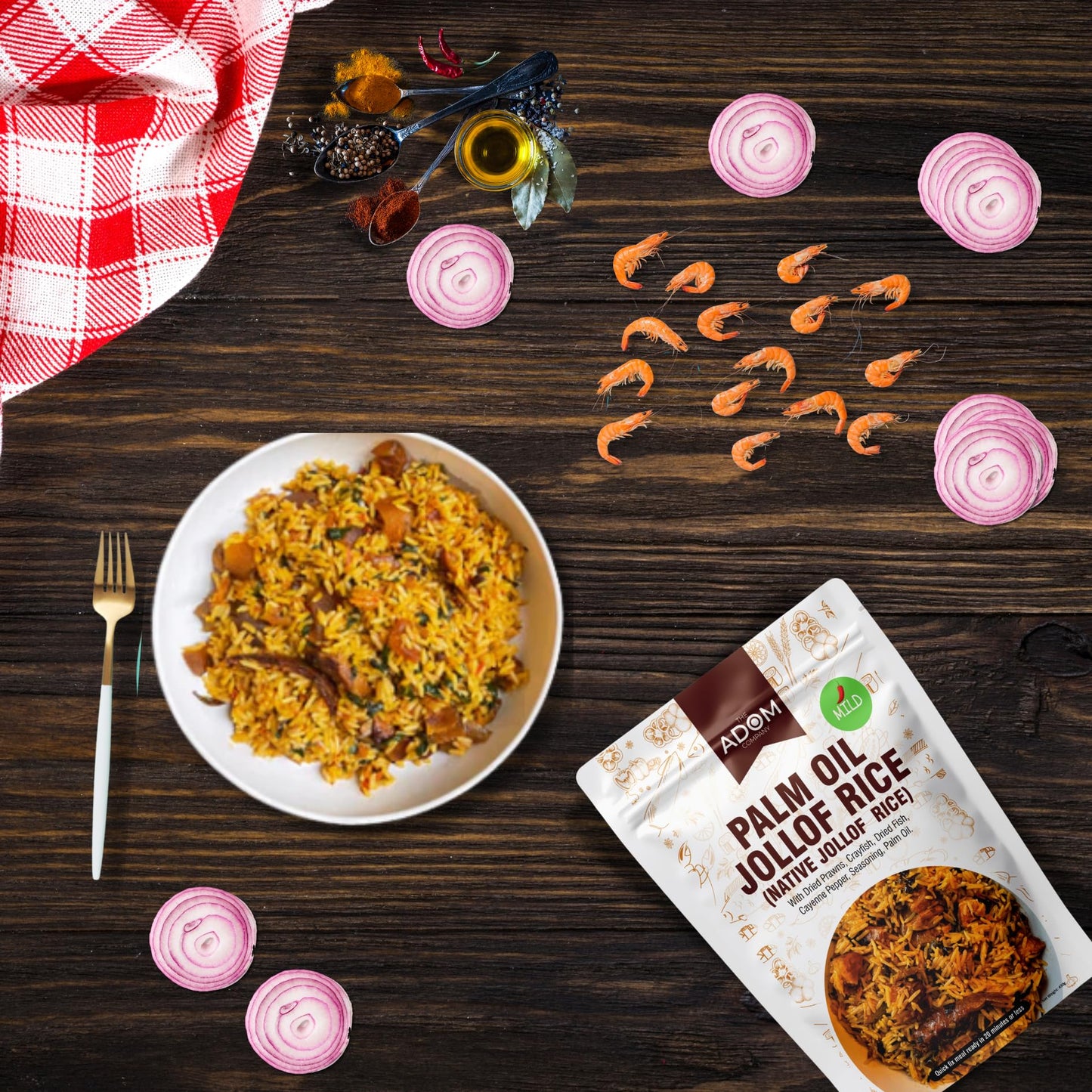THE ADOM COMPANY - Authentic Native Jollof Rice Mix, Ready-to-Cook, Richly Spiced, All-Natural, No Preservatives, 20-Min Meal, Perfect for Family & Parties, 430g (Mild)