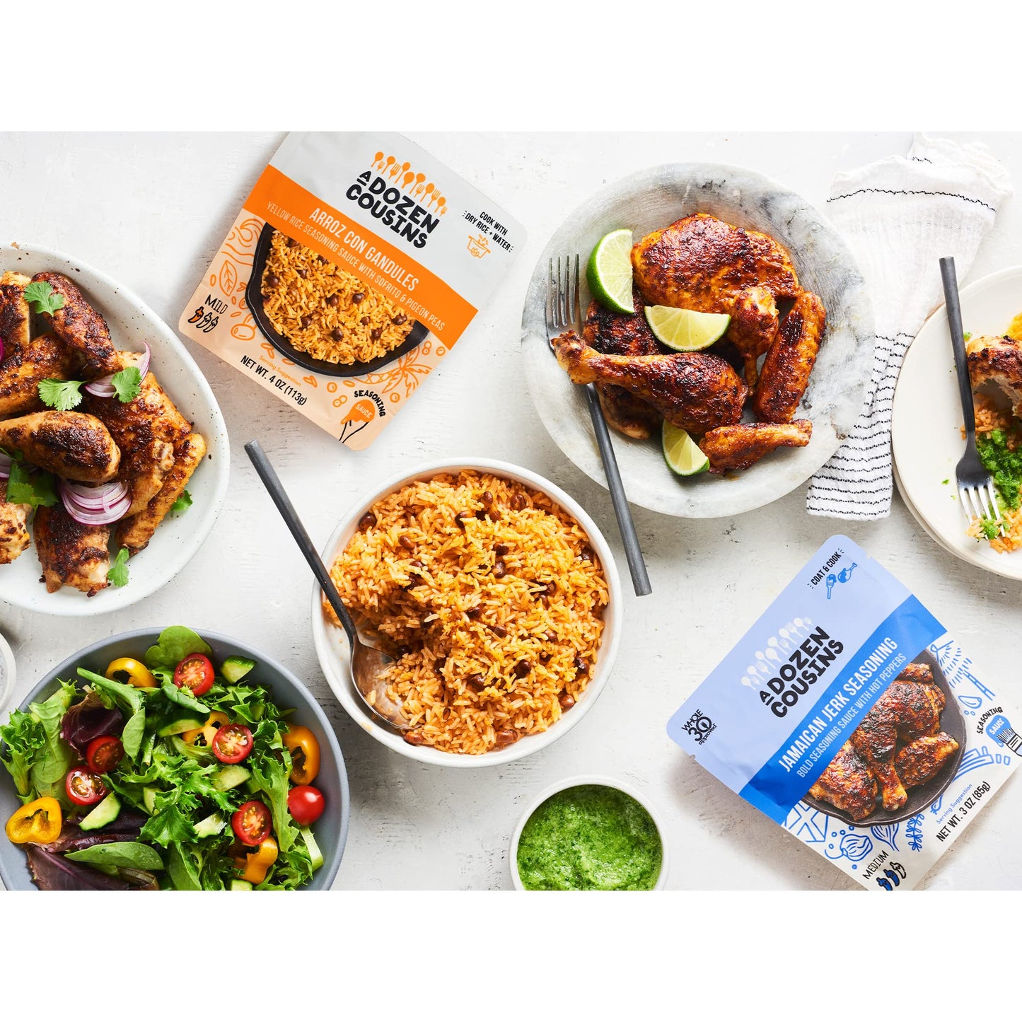 A Dozen Cousins Caribbean Coconut Rice Seasoning Sauce (10 Pack), Pour & Mix Coconut Rice Starter, Coconut Paste, Dried Coconut, Garlic, Spices, Gluten Free, Vegan, Clean Ingredients, Easy Meal, 4oz Each