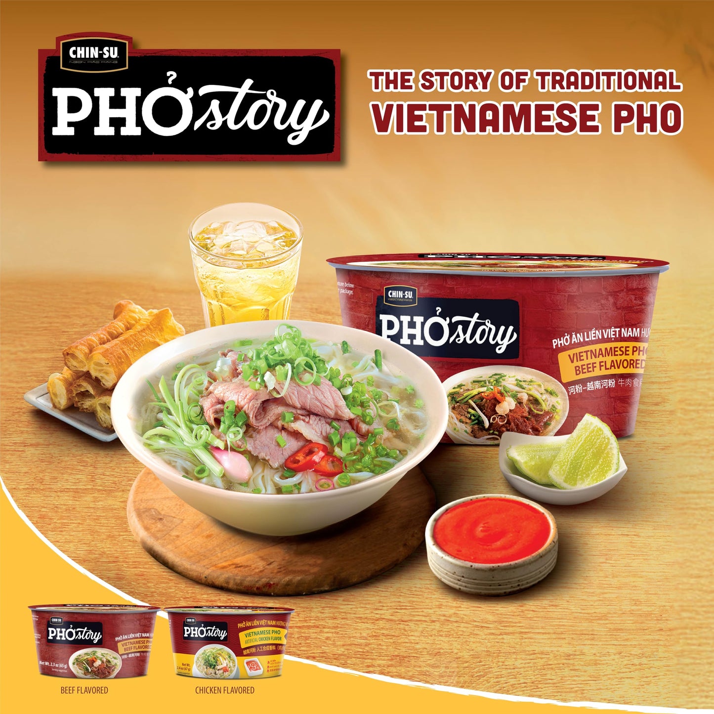 Chin-Su Pho Story Vietnamese Beef Flavored Instant Noodle Bowl, 2.3 oz, Ready to Cook