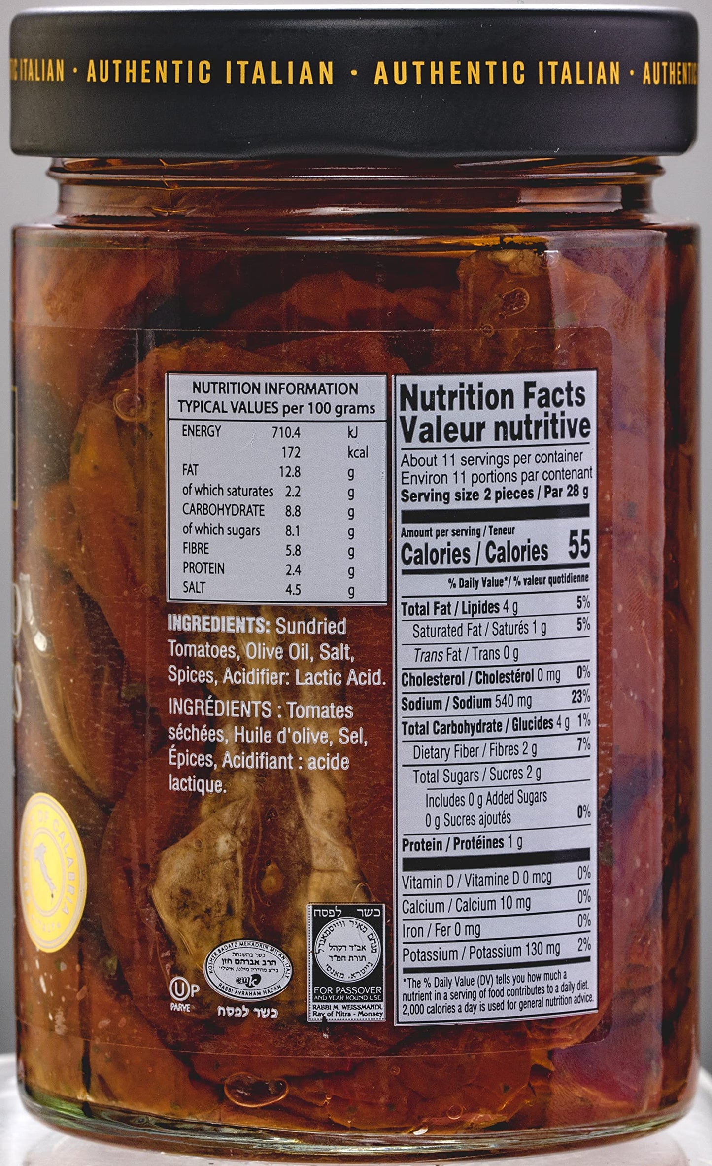 Tuscanini Premium Sun-dried Tomatoes in Olive Oil, 10.6 oz, Product of Calabria Italy, Julian Cut, Nothing Artificial, Kosher (including Passover)
