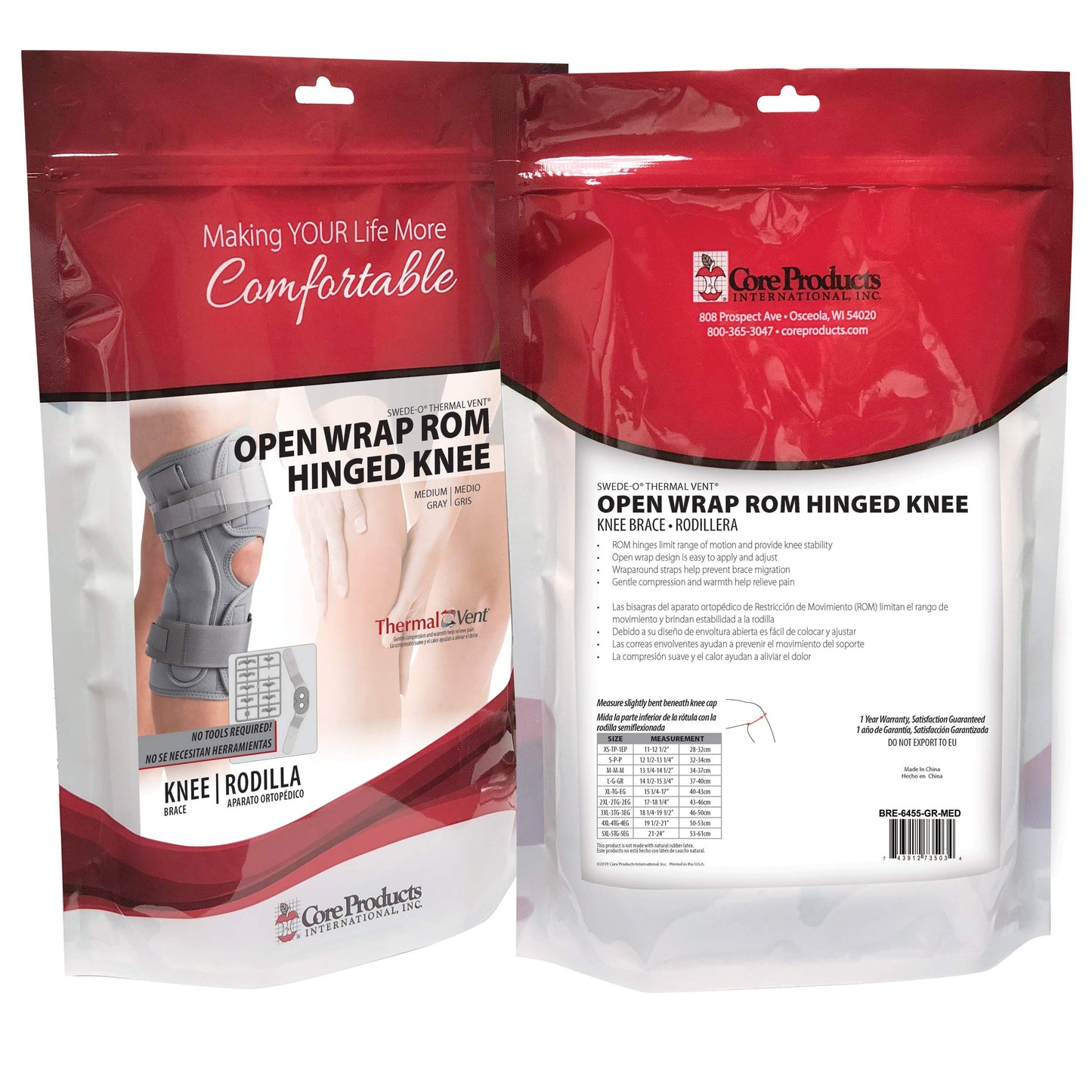 Swede-O Thermal Vent Open Wrap ROM Hinged Knee Brace - Medium