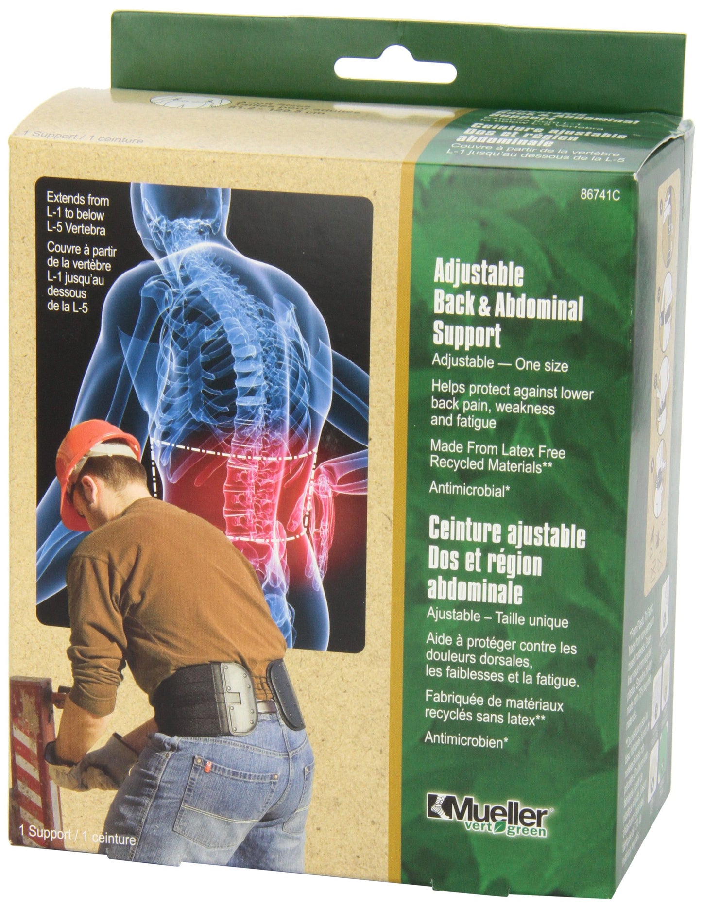 Mueller Sports Medicine Adjustable Back & Abdominal Support, Belt, Back Pain Relief Support for Men and Women, Ideal for Lower Back Pain, Weakness, Fatigue, Black, One Size