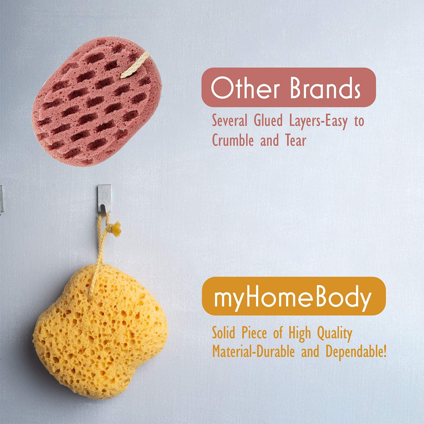 myHomeBody Bath Sponge, Foam Loofah, Body Scrubber for Bathing, Exfoliating Shower Pouf for Shower – Large Size, Lots of Lather, Curvy, 2 Pack