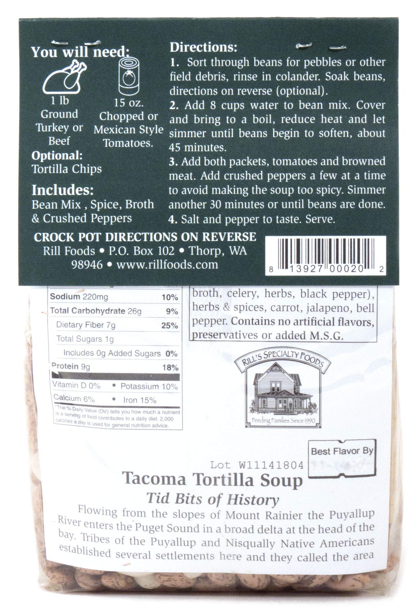 Rill Foods Tacoma Tortilla Bean Soup Mix 16 oz each (2-Pack)