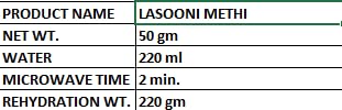 KDI Store Lasooni Methi, USDA Organic Ready-to-Eat Indian Curry, Freeze-Dried, Garlicky Spiced,50g