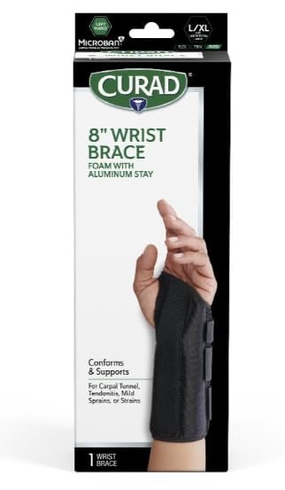 CURAD Foam Wrist Splint with Aluminum Stay and Microban, Size L/XL, Left Wrist, 8", Retail Packaging, 4 Splints/Case