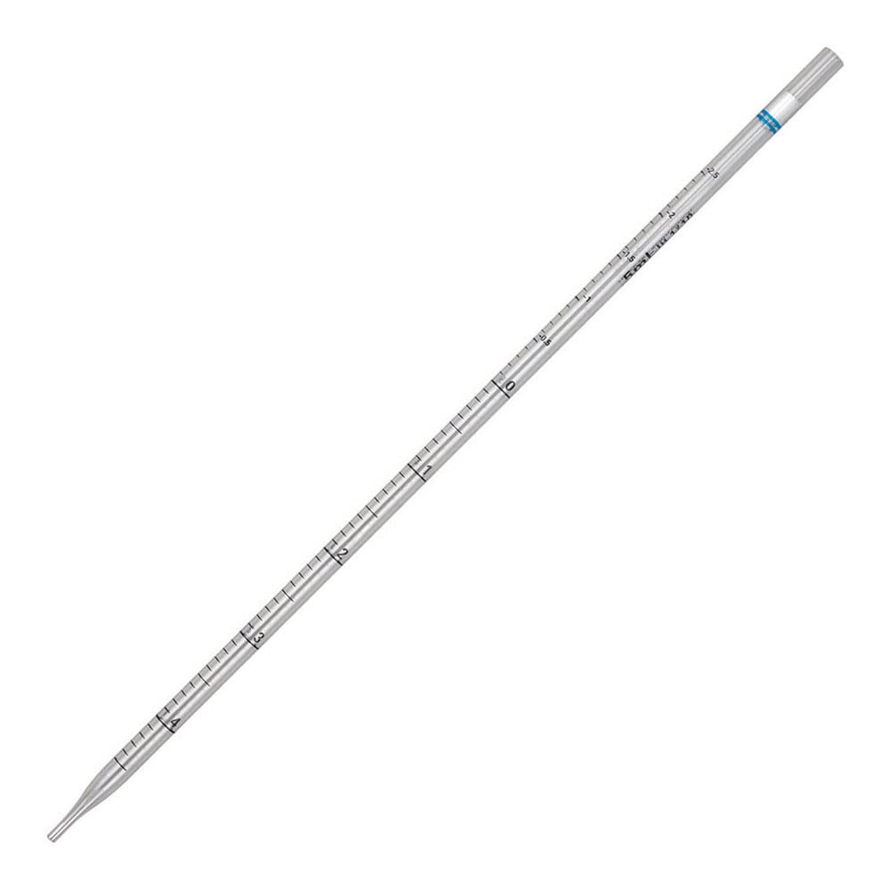 Globe Scientific 1755 Polystyrene UniPlast Serological Pipette, 5mL Capacity, Standard Tip, 296mm Length, Non-Sterile, Blue Striped (Case of 375)