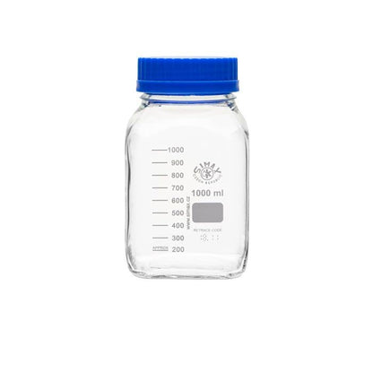 United Scientific™ SIMAX BSWM1000 GL80 Media/Storage Bottles, Wide Mouth, Square, 3.3 Borosilicate Glass, 1000mL (1L), 1 Each