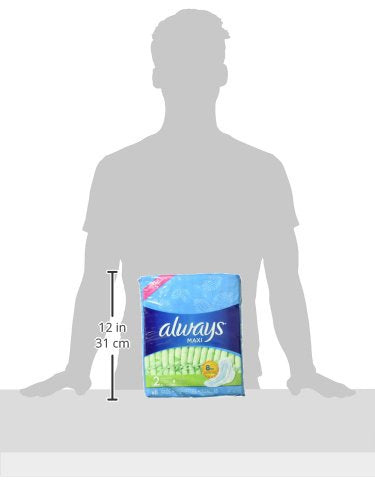 Always Maxi Feminine Pads for Women, Size 2 Long Super Absorbency, with Wings, Unscented, 60 Count (Pack of 2)