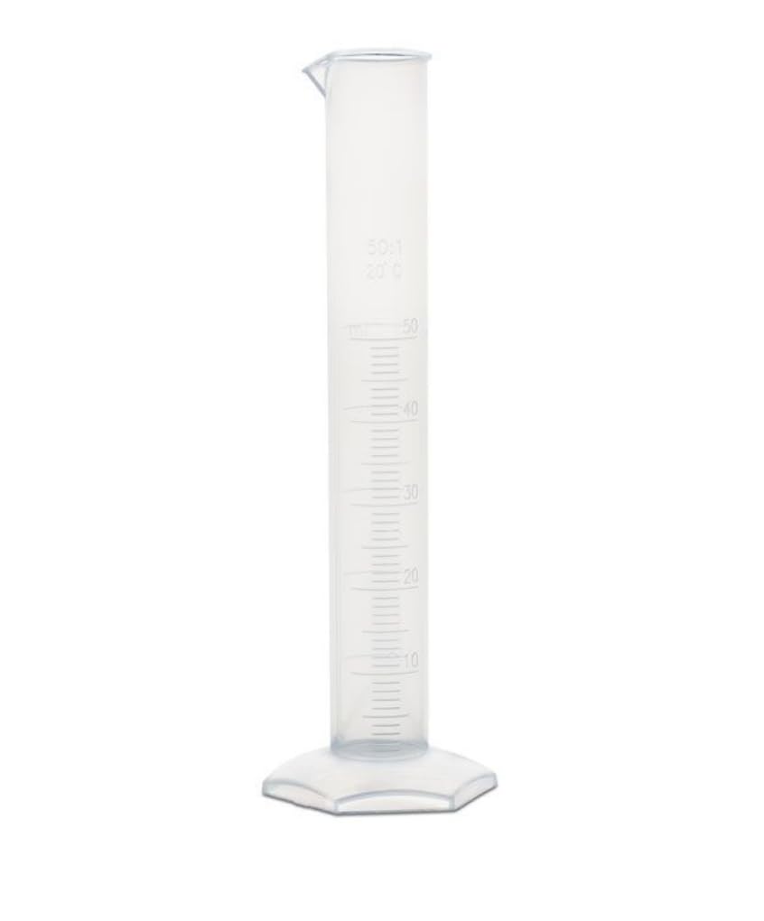 United Scientific™ Plastic Graduated Cylinder, 50mL - Scientific Measuring Cylinder with Hexagonal Base - Polypropylene Plastic - Laboratory Quality, Autoclavable