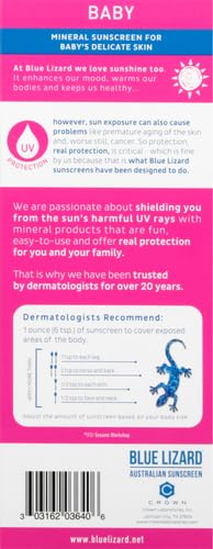 Blue Lizard Baby Mineral Sunscreen with Zinc Oxide, Water Resistant, UVA/UVB Protection with Smart Technology - Fragrance Free, Unscented, SPF 50-5 Fl Oz - Bottle