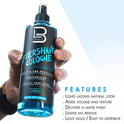 L3 Level 3 After Shave Spray Cologne - Softens Skin - Refreshes and Relieves Face and Skin - Styling Powder Included (Aqua)